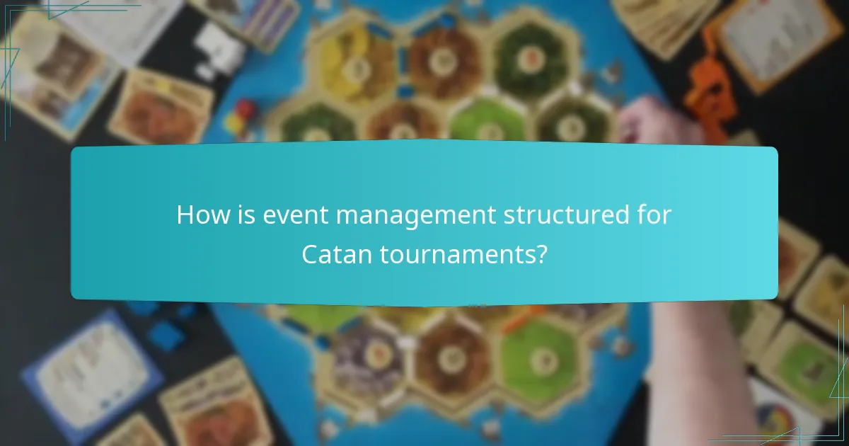 How is event management structured for Catan tournaments?